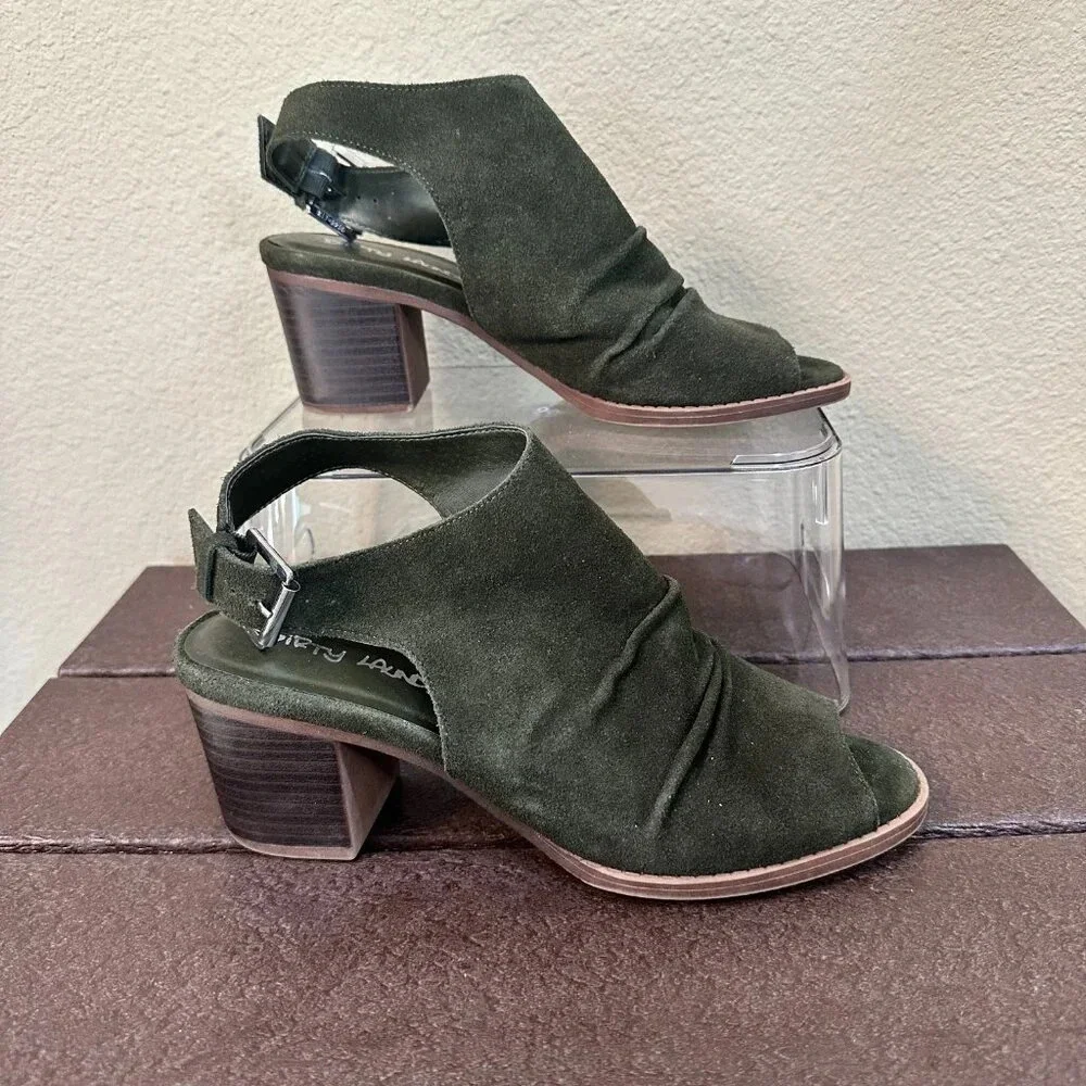 DIRTY LAUNDRY Olive Green Suede Shooties Block Heel - 8